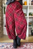 Arbi Needlecord Tartan Barrel Pant Burgundy